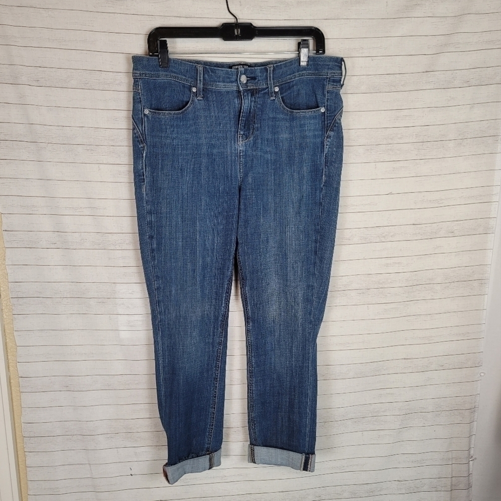 NYDJ CURVES 360 W BOOST ROLLED ANKLE JEANS IN JACKSON MEDIUM BLUE WASH, SZ 10